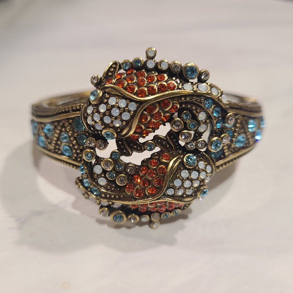 RARE Heidi Daus The Real McKoi Koi Fish Crystal Bracelet Cuff Bangle | 6.75"